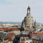 Aerial view of the historic Frauenkirche in Dresden, Germany.